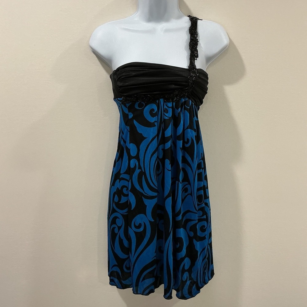 Vintage B Darlin Mini Formal Prom Hoco Dress Back Zip Women's Size 1/2 Blue Bead